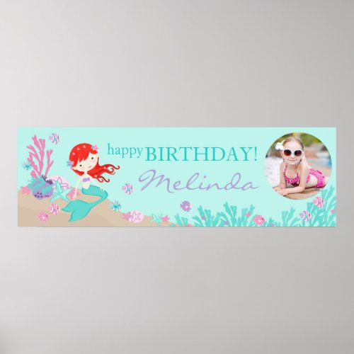 Auburn Mermaid Birthday Banner Poster
