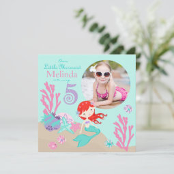 Auburn Mermaid Fifth Birthday Invitation | Zazzle