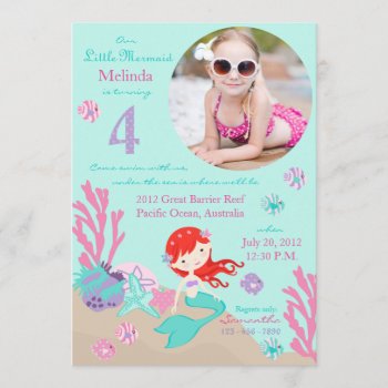 Auburn Mermaid Fourth Birthday Invitation by NouDesigns at Zazzle