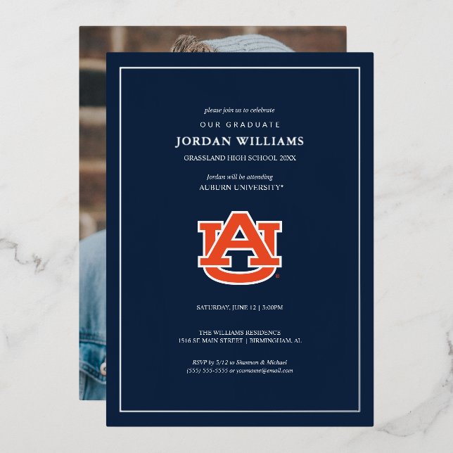 Auburn University Graduation – Auburn Tigers Foil Invitation (Front/Back)