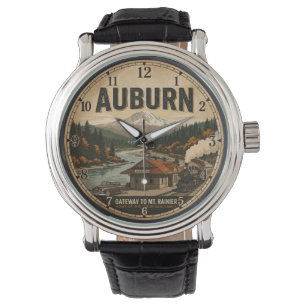 Auburn Washington Mt. Rainier Vintage Travel Art Watch