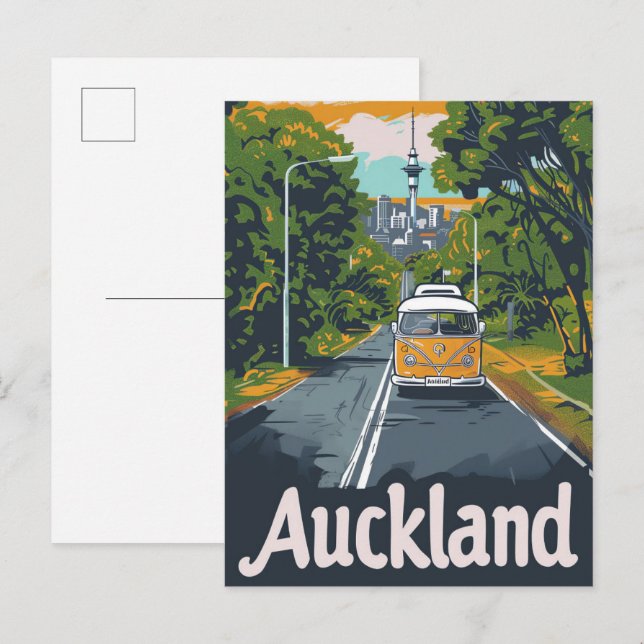 Auckland Aussie Vintage Retro Travel Illustration Postcard (Front/Back)