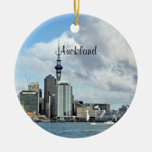 Auckland Cityscape, labeled, Ceramic Ornament