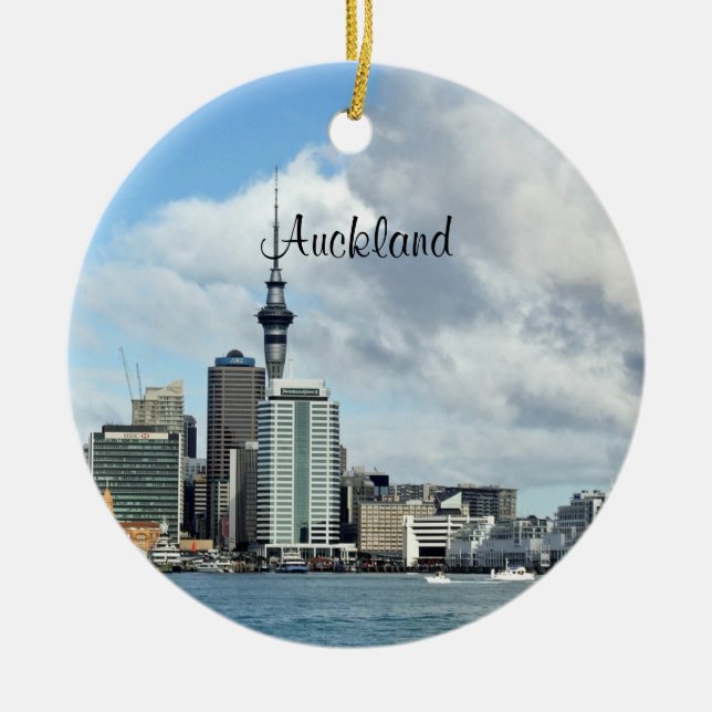 Auckland Cityscape, labeled, Ceramic Ornament (Front)