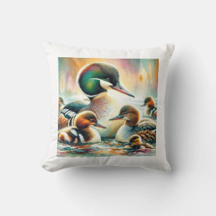 Auckland mergansers 030624AREF111 - Watercolor Throw Pillow