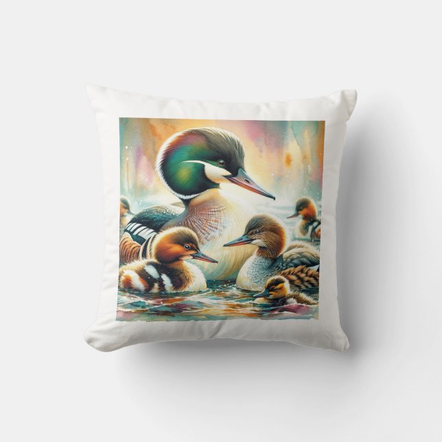Auckland mergansers 030624AREF111 - Watercolor Throw Pillow (Front)