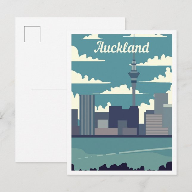 Auckland New Zealand Art Travel Illustration Postcard (Front/Back)