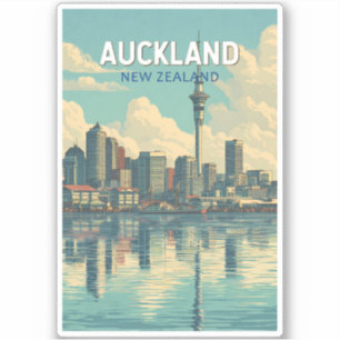 Auckland New Zealand Illustration Travel Art Retro Sticker