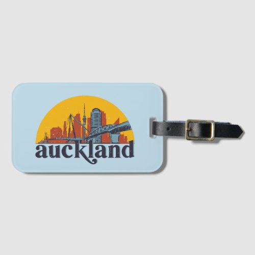 Auckland New Zealand Retro City Skyline Cityscape Luggage Tag