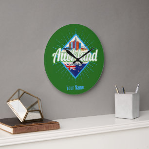 Auckland New Zealand retro skyline vintage Large Clock