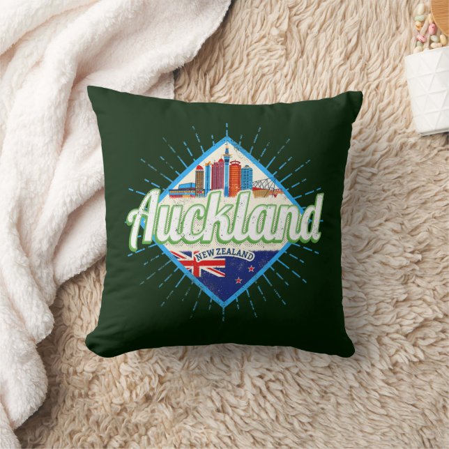 Auckland New Zealand retro skyline vintage Throw Pillow (Blanket)