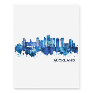 Auckland New Zealand Skyline Blue Temporary Tattoos