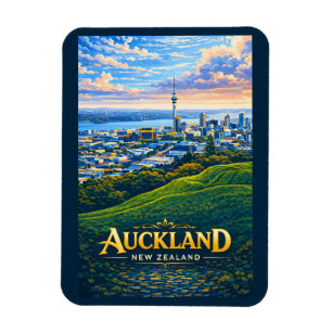 Auckland New Zealand Skyline Illustration Travel Magnet