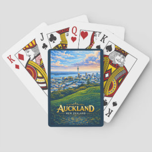 Auckland New Zealand Skyline Illustration Travel Poker Cards