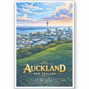 Auckland New Zealand Skyline Illustration Travel Sticker
