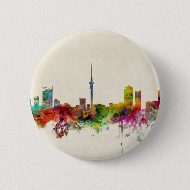 Auckland New Zealand Skyline Pinback Button (Front)