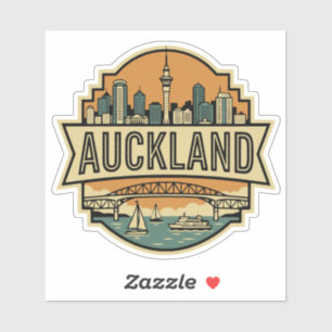 Auckland New Zealand Skyline Vintage Travel Badge  Sticker