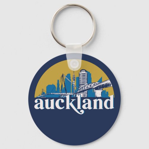 Auckland New Zealand Vintage City Skyline Keychain
