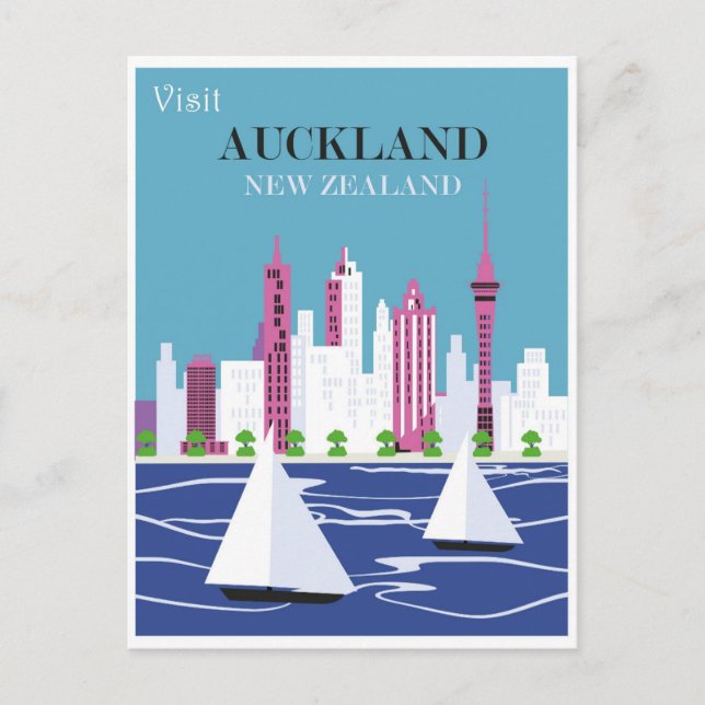 Auckland New Zealand Vintage Travel Postcard (Front)