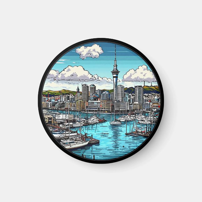 🌆 Auckland Skyline Glow ⛵ Harbor & Yachts Scenic Magnet (Front)