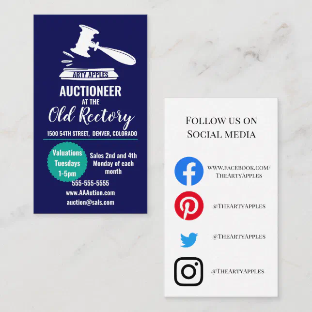Auction auctioneer house sales gavel valuation day business card Zazzle