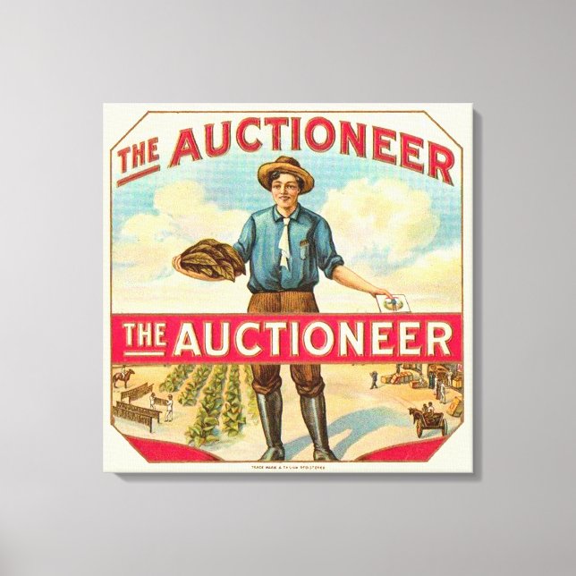 Auctioneer Vintage Cigar Label Auction Canvas Print (Front)