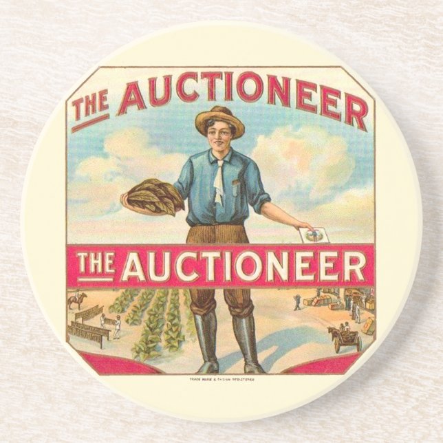 Auctioneer Vintage Cigar Label Auction Drink Coaster (Front)
