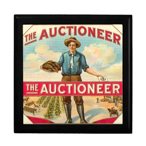 Auctioneer Vintage Cigar Label Auction Jewelry Box