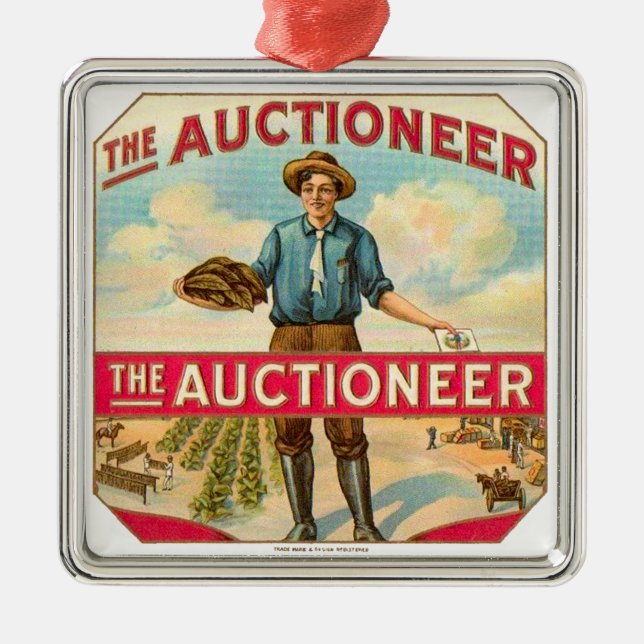 Auctioneer Vintage Cigar Label Auction Metal Ornament (Front)