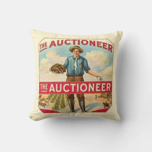 Auctioneer Vintage Cigar Label Auction Throw Pillow