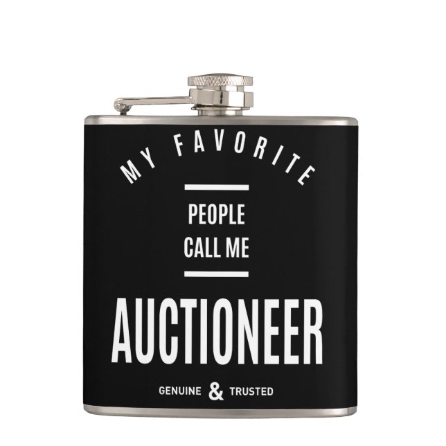 Auctioneer Work Job Title Gift Flask (Front)