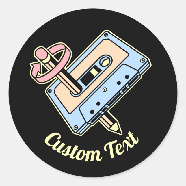 Audio Cassette with Pencil Classic Round Sticker (Front)