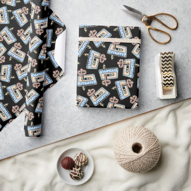 Audio Cassette with Pencil Pattern Wrapping Paper (Crafts)