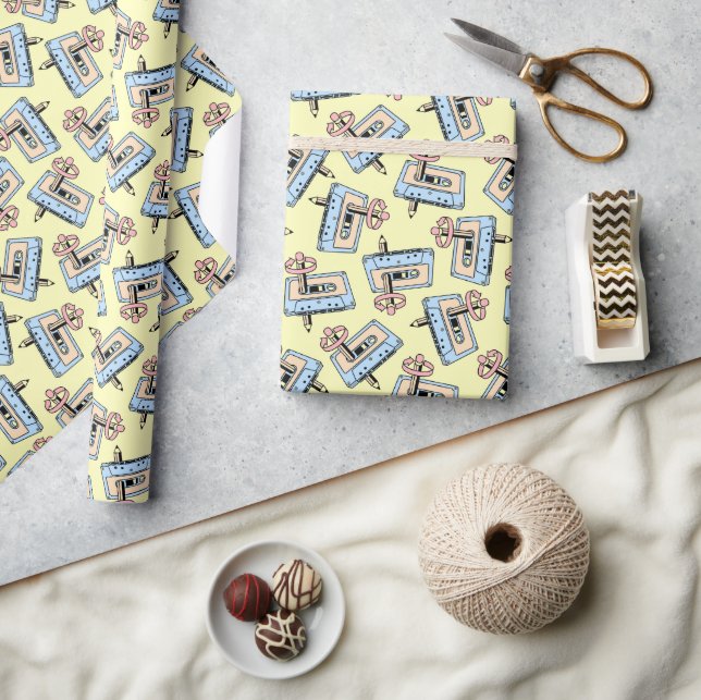 Audio Cassette with Pencil Pattern Wrapping Paper (Crafts)