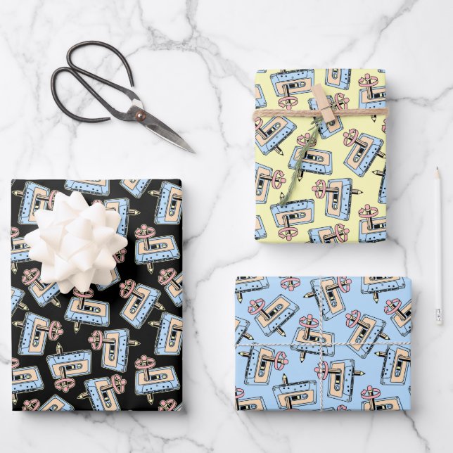 Audio Cassette with Pencil Pattern Wrapping Paper Sheets (Front)