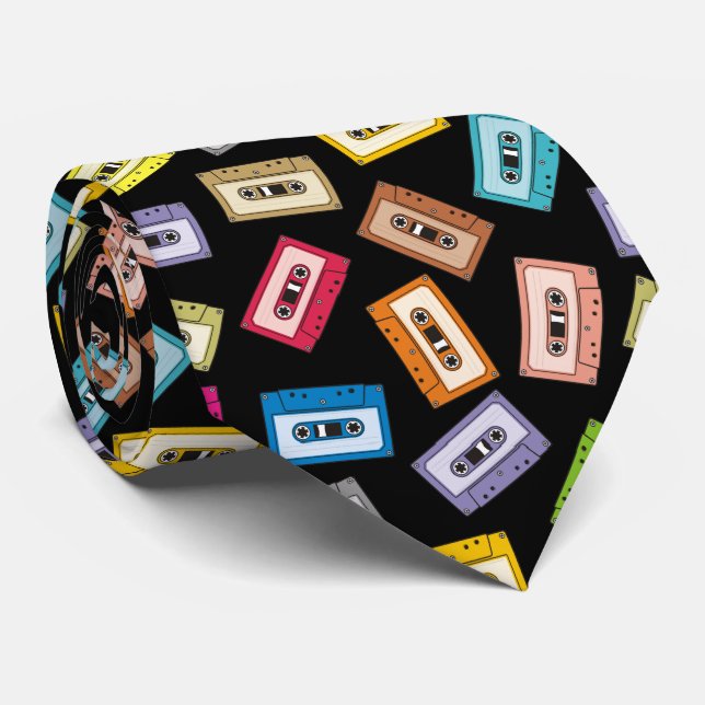 Audio Cassettes Pattern Neck Tie (Rolled)
