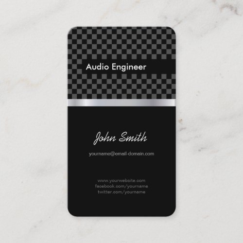 Audio Engineer _ Elegant Black Silver Squares Business Card