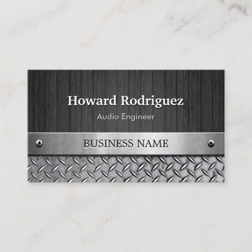 Audio Engineer - Wood and Metal Look Business Card Template