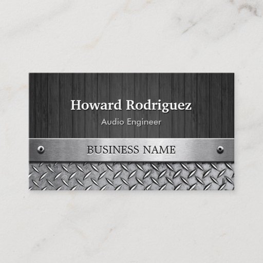 Customizable Audio Engineer - Wood and Metal Look Business Card Template