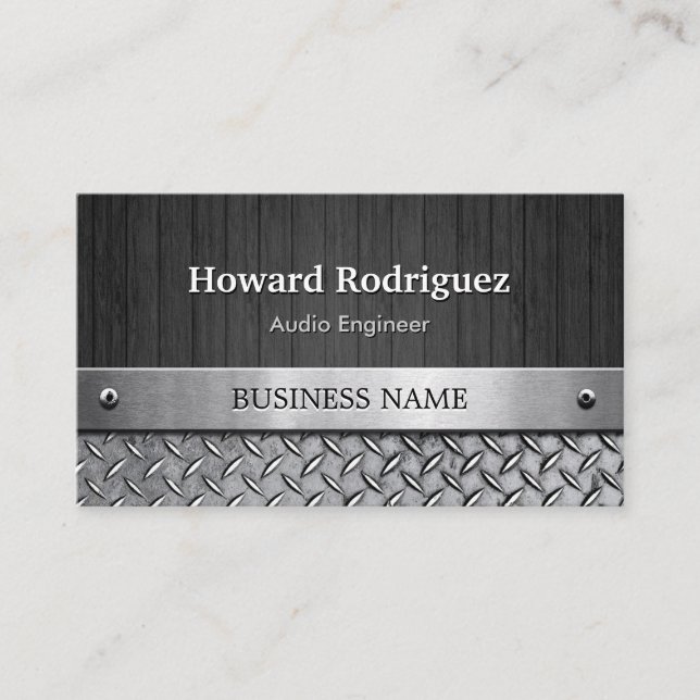 Audio Engineer - Wood and Metal Look Business Card (Front)