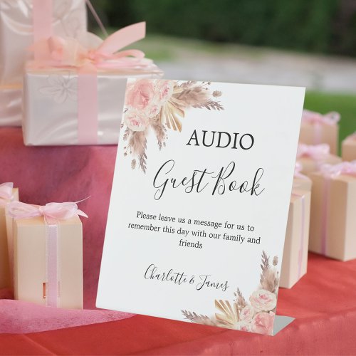 Audio Guest Book sign flowers pampas grass wedding