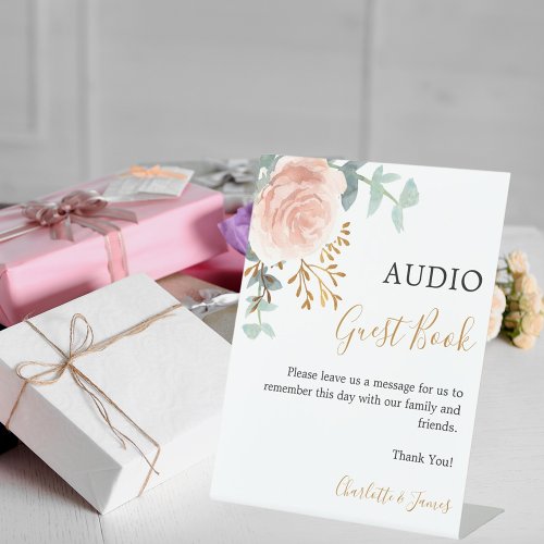 Audio Guest Book sign rose gold greenery wedding