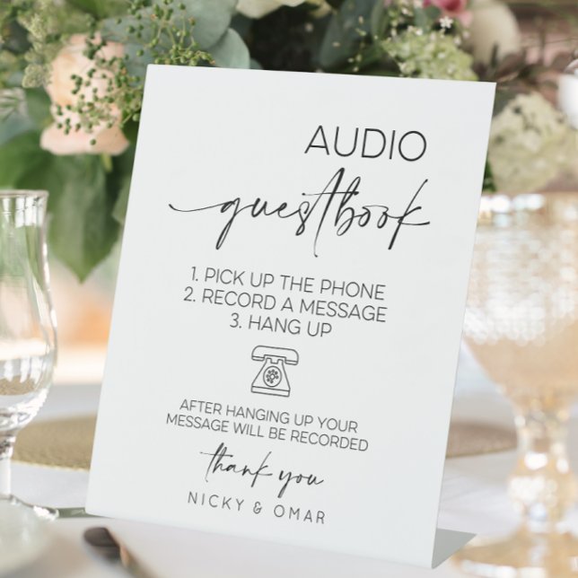 Audio Guestbook Wedding Reception Pedestal Sign (audio guestbook sign)