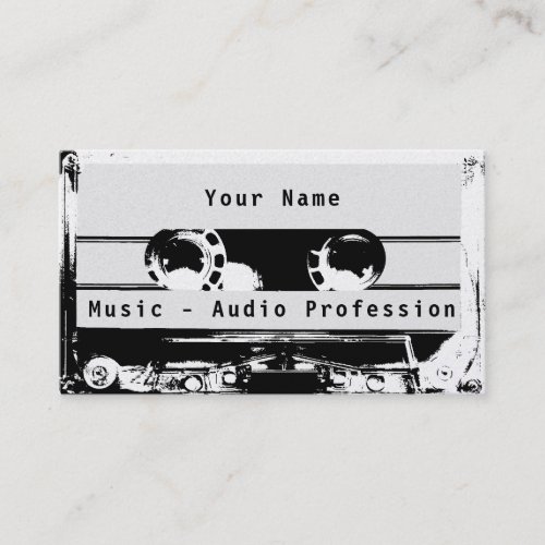 Audio radio cassette retro black and white cover business card