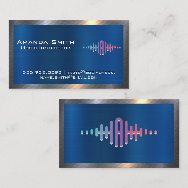 Audio Sound Wave Logo | Metallic Business Card (Front/Back)