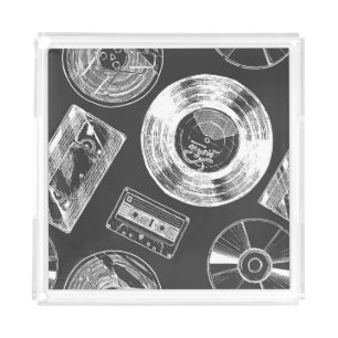Audio-video carriers: diverse seamless pattern. acrylic tray