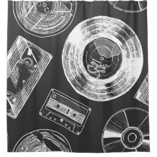 Audio-video carriers: diverse seamless pattern. shower curtain