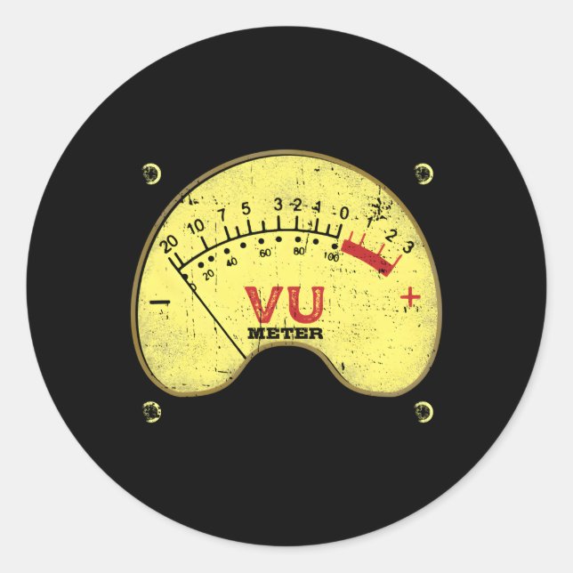 Audio Vu Meter Recording Engineers Classic Round Sticker (Front)