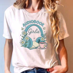 Audiobook Girlie Blue Books and Headphones T-Shirt