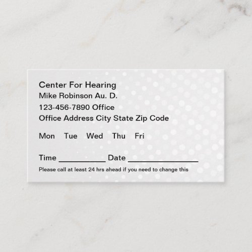 Audiologist Hearing Aids Clinic Appointment Cards